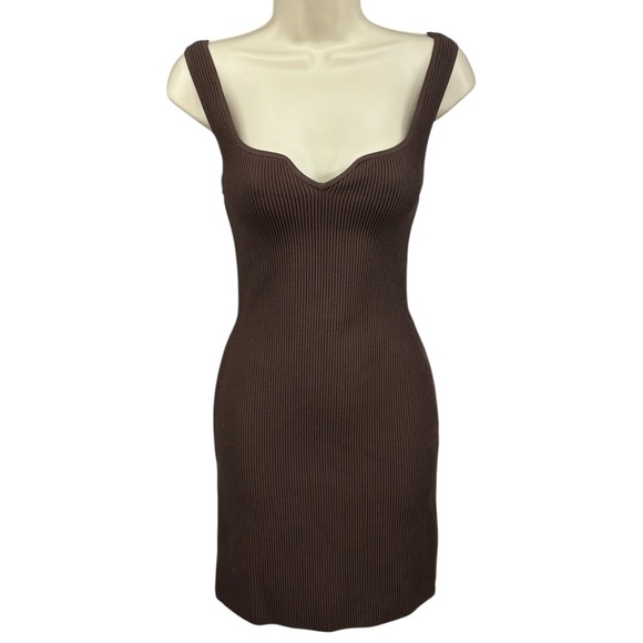 Babaton Dresses & Skirts - Babaton Aritzia Brown Ribbed Bodycon Sweater Dress Chocolate Midi Mini Size‎ S